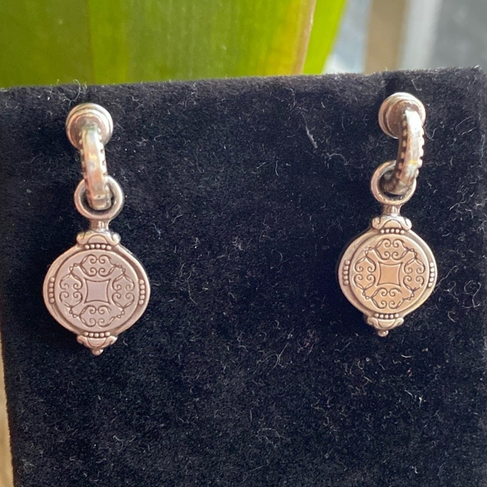 Brighton vintage open hoop post medallion dangle earrings